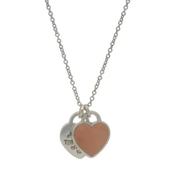 Tiffany & Co Return To Tiffany Mini Heart Tag 925 Silver Necklace Pink Enamel
